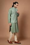 Buy_Priyanka Haralalka_Green Silk/cotton Silk Embroidered Chord Bundi And Kurta Set _at_Aza_Fashions