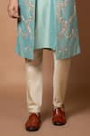 Priyanka Haralalka_Blue Silk/cotton Silk Embroidered Floral Zardozi Sherwani And Kurta Set _Online_at_Aza_Fashions