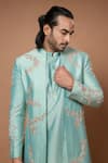 Shop_Priyanka Haralalka_Blue Silk/cotton Silk Embroidered Floral Zardozi Sherwani And Kurta Set _Online_at_Aza_Fashions