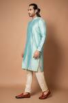 Shop_Priyanka Haralalka_Blue Silk/cotton Silk Solid Plain Kurta With Pyjama _at_Aza_Fashions