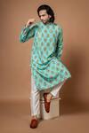 Buy_Priyanka Haralalka_Blue American Crepe Printed Leaf Kurta With Pyjama _at_Aza_Fashions