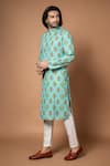 Priyanka Haralalka_Blue American Crepe Printed Leaf Kurta With Pyjama _Online_at_Aza_Fashions