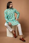 Buy_Priyanka Haralalka_Blue American Crepe Printed Leaf Kurta With Pyjama _Online_at_Aza_Fashions