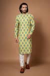 Buy_Priyanka Haralalka_Yellow American Crepe Printed Leaf Kurta And Pyjama Set _at_Aza_Fashions