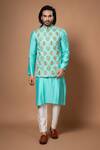 Buy_Priyanka Haralalka_Blue Roman Silk Hand Embroidered Zardosi Appliqued Kurta Set With Bundi _at_Aza_Fashions