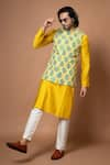 Shop_Priyanka Haralalka_Yellow Roman Silk Hand Embroidered Zardosi Kurta Set With Bundi _at_Aza_Fashions