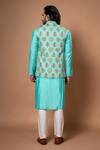Shop_Priyanka Haralalka_Aqua Cotton, Silk, Crepe Embroidery Leaf Printed Zardosi Bundi _at_Aza_Fashions