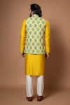 Shop_Priyanka Haralalka_Yellow Cotton, Silk, Crepe Embroidery Leaf Printed Zardosi Bundi _at_Aza_Fashions