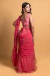 Dajwaree_Pink Organza Embroidered Cutdana V-neck Beatrice Pre-draped Ruffle Saree Set _Online_at_Aza_Fashions