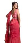 Dajwaree_Pink Organza Embroidered Cutdana V-neck Beatrice Pre-draped Ruffle Saree Set _at_Aza_Fashions