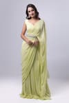 Buy_Dajwaree_Green Georgette Embroidered Cutdana Leaf Ivy Pre-draped Solid Saree Set _at_Aza_Fashions