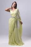 Dajwaree_Green Georgette Embroidered Cutdana Leaf Ivy Pre-draped Solid Saree Set _Online_at_Aza_Fashions