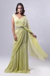 Dajwaree_Green Georgette Embroidered Cutdana Leaf Ivy Pre-draped Solid Saree Set _at_Aza_Fashions