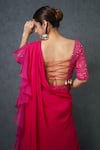 Dajwaree_Fuchsia Organza Embroidered Sequin Leaf Pre-draped Ruffle Saree _Online_at_Aza_Fashions