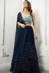 Buy_Dajwaree_Blue Georgette Embroidered Sequin Sweetheart Atasi Ruffle Lehenga Set _at_Aza_Fashions