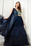 Shop_Dajwaree_Blue Georgette Embroidered Sequin Sweetheart Atasi Ruffle Lehenga Set _at_Aza_Fashions