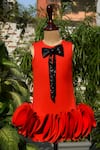 Buy_Toplove_Red Neoprene Embroidery Sequin Cherry A-line Ruffle Dress _at_Aza_Fashions