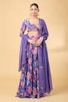 Buy_Kalakaari By Sagarika_Purple Georgette Hand Embroidery Aari Floral Print Blouse And Lehenga Set For Kids_at_Aza_Fashions