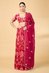 Buy_Kalakaari By Sagarika_Maroon Georgette Hand Embroidery Aari U-neck Zardosi Blouse And Lehenga Set _at_Aza_Fashions