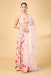 Buy_Kalakaari By Sagarika_Pink Silk Muslin Hand Embroidery Sequins Sweetheart Blouse And Lehenga Set _at_Aza_Fashions