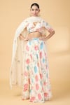 Buy_Kalakaari By Sagarika_Off White Silk Muslin Hand Embroidery Aari V-neck Yoke Blouse And Lehenga Set _Online_at_Aza_Fashions