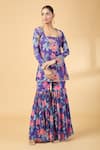 Buy_Kalakaari By Sagarika_Purple Georgette Hand Embroidery Aari Floral Kurta With Sharara For Kids_Online_at_Aza_Fashions