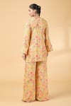 Shop_Kalakaari By Sagarika_Yellow Silk Muslin Hand Embroidery Aari V-neck Cutwork Kurta With Palazzo _at_Aza_Fashions