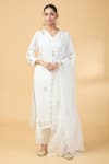 Buy_Kalakaari By Sagarika_White Silk Modal Hand Embroidery Floral V-neck Rose Kurta And Pant Set _at_Aza_Fashions