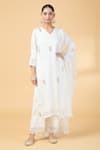 Kalakaari By Sagarika_White Silk Modal Hand Embroidery Floral V-neck Rose Kurta And Pant Set _Online_at_Aza_Fashions