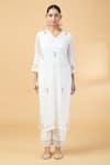 Buy_Kalakaari By Sagarika_White Silk Modal Hand Embroidery Floral V-neck Rose Kurta And Pant Set _Online_at_Aza_Fashions