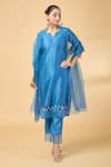 Buy_Kalakaari By Sagarika_Blue Chanderi Hand Embroidery Leaf Notched Panel Kurta And Pant Set _at_Aza_Fashions