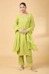 Buy_Kalakaari By Sagarika_Green Chanderi Hand Embroidery Sequins V-neck Kurta And Pant Set _at_Aza_Fashions