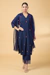 Buy_Kalakaari By Sagarika_Blue Chanderi Hand Embroidery Rose V-neck Thread Kurta And Pant Set _at_Aza_Fashions