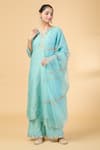 Buy_Pouli Pret_Blue Chanderi Embroidery Floral Notched Kurta And Pant Set _Online_at_Aza_Fashions