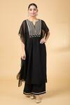 Buy_Pouli Pret_Black Georgette Embroidery Zari Notched Kaftan With Pant _Online_at_Aza_Fashions