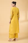 Shop_Pouli Pret_Yellow Chanderi Embroidery Floral Notched Resham Kurta And Pant Set _at_Aza_Fashions