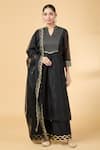 Buy_Pouli Pret_Black Chanderi Embroidery Cutwork V-neck Sequin Kurta And Pant Set _at_Aza_Fashions