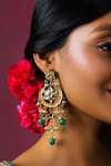 Shop_Queens Jewels_Green Pearls, Stones, Beads, Gota Patti Kundan Floral Chandbali Earrings_at_Aza_Fashions