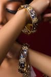 Shop_Queens Jewels_Blue Stones, Metallic Thread, Zari Kundan Meenakari Bangles-Set of 2 _at_Aza_Fashions