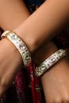 Buy_Queens Jewels_Gold Plated Stones, Metallic Thread, Zari Opal Meenakari Kundan Bangle-Set of 2 _at_Aza_Fashions