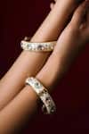 Shop_Queens Jewels_Gold Plated Stones, Metallic Thread, Zari Opal Meenakari Kundan Bangle-Set of 2 _at_Aza_Fashions