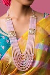 Buy_Queens Jewels_Pink Rose Petal Jadau Tukdi Bead Necklace _at_Aza_Fashions