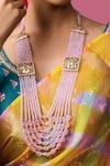Shop_Queens Jewels_Pink Rose Petal Jadau Tukdi Bead Necklace _at_Aza_Fashions