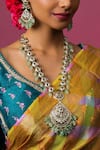 Shop_Queens Jewels_Green Pearls, Stones, Beads Jadau Rani Haar Set _at_Aza_Fashions