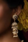 Buy_Queens Jewels_Gold Plated Stone Pearl And Jadau Embellished Jhumkas _at_Aza_Fashions