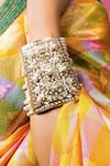 Buy_Queens Jewels_White Stones, Beads Regal Jadau Embellished Cuff _at_Aza_Fashions