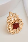 Shop_Swabhimann_Red Stones, Pearls Gold Plated Polki Embellished Ring _at_Aza_Fashions