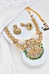 Shop_Swabhimann_Green Pearls, Stones Carved Temple Necklace Set _at_Aza_Fashions