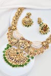 Shop_Swabhimann_Green Pearls, Stones Carved Temple Necklace Set _Online_at_Aza_Fashions