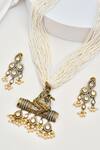 Shop_Swabhimann_Gold Plated Pearls, Diamonds Kundan Embellished Multi Strand Necklace Set _Online_at_Aza_Fashions